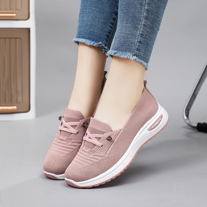 Giày lười nữ dệt kim cao cấp thông thoáng khí